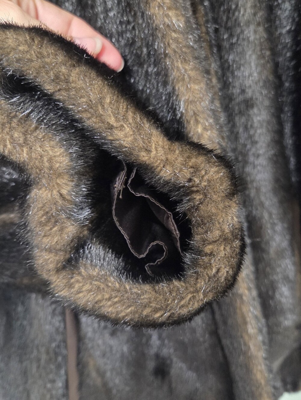 Anne Klein Faux Fur Chocolate Brown Hooded Coat Womens Large Mobwife Lux - Picture 8 of 11